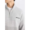 D2165 Dik Yaka Baskılı Fermuarlı Sweatshirt