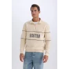 D2166 Relax Fit Dik Yaka Fermuarlı Baskılı Kalın Sweatshirt