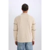 D2166 Relax Fit Dik Yaka Fermuarlı Baskılı Kalın Sweatshirt