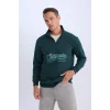 D2167 Relax Fit Dik Yaka Fermuarlı Baskılı Kalın Sweatshirt