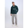 D2167 Relax Fit Dik Yaka Fermuarlı Baskılı Kalın Sweatshirt