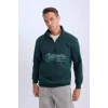 D2167 Relax Fit Dik Yaka Fermuarlı Baskılı Kalın Sweatshirt