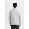 D2168 Relax Fit Fermuarlı Dik Yaka Baskılı Kalın Sweatshirt