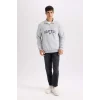 D2168 Relax Fit Fermuarlı Dik Yaka Baskılı Kalın Sweatshirt