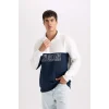 D2169 Relax Fit Dik Yaka Yarım Fermuarlı Baskılı Kalın Sweatshirt