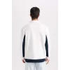 D2169 Relax Fit Dik Yaka Yarım Fermuarlı Baskılı Kalın Sweatshirt