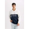 D2169 Relax Fit Dik Yaka Yarım Fermuarlı Baskılı Kalın Sweatshirt
