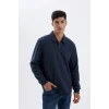 D2279 Regular Fit Polo Yaka Yarım Fermuarlı Basic Düz Sweatshirt