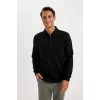 D2279 Regular Fit Polo Yaka Yarım Fermuarlı Basic Düz Sweatshirt