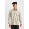 D2279 Regular Fit Polo Yaka Yarım Fermuarlı Basic Düz Sweatshirt