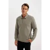 D2279 Regular Fit Polo Yaka Yarım Fermuarlı Basic Düz Sweatshirt