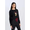 D2299 Fall in Love Garfield Yılbaşı Temalı Uzun Kollu Üst Esnek Belli Alt Pijama Takımı