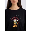 D2299 Fall in Love Garfield Yılbaşı Temalı Uzun Kollu Üst Esnek Belli Alt Pijama Takımı