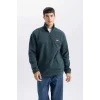 D2348 Relax Fit Dik Yaka Fermuarlı Polar Sweatshirt