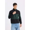 D2401 Comfort Regular Fit Rahat Kalıp Dik Yaka Fermuarlı Çizgili Kalın Sweatshirt