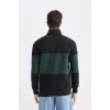 D2401 Comfort Regular Fit Rahat Kalıp Dik Yaka Fermuarlı Çizgili Kalın Sweatshirt