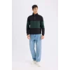 D2401 Comfort Regular Fit Rahat Kalıp Dik Yaka Fermuarlı Çizgili Kalın Sweatshirt