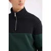 D2401 Comfort Regular Fit Rahat Kalıp Dik Yaka Fermuarlı Çizgili Kalın Sweatshirt