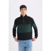 D2401 Comfort Regular Fit Rahat Kalıp Dik Yaka Fermuarlı Çizgili Kalın Sweatshirt