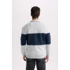D2401 Comfort Regular Fit Rahat Kalıp Dik Yaka Fermuarlı Çizgili Kalın Sweatshirt