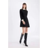 D2874 Krep Uzun Kollu Mini Elbise