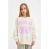D2880 Oversize Geniş Kalıp Bisiklet Yaka Baskılı Sweatshirt