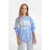D2880 Oversize Geniş Kalıp Bisiklet Yaka Baskılı Sweatshirt