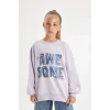 D2880 Oversize Geniş Kalıp Bisiklet Yaka Baskılı Sweatshirt