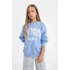 D2880 Oversize Geniş Kalıp Bisiklet Yaka Baskılı Sweatshirt
