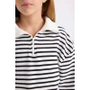 D2883 Oversize Fit Geniş Kalıp Yarım Fermuarlı Çizgili Sweatshirt