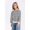 D2883 Oversize Fit Geniş Kalıp Yarım Fermuarlı Çizgili Sweatshirt