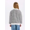D2883 Oversize Fit Geniş Kalıp Yarım Fermuarlı Çizgili Sweatshirt