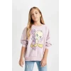 D2983 Looney Tunes Baskılı Oversize Geniş Kalıp Bisiklet Yaka Sweatshirt