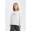D2985 Looney Tunes Baskılı Relax Fit Bisiklet Yaka Sweatshirt