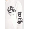 D3097 Kapüşonlu Slogan Baskılı Kalın Sweatshirt