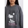D3110 Kız Çocuk Snoopy Oversize Geniş Kalıp Kapüşonlu Sweatshirt