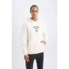 D3223 DeFactoFit NBA Brooklyn Nets Comfort Fit Rahat Kalıp Kapüşonlu Kalın Sırt Baskılı Sweatshirt