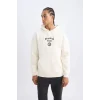 D3223 DeFactoFit NBA Brooklyn Nets Comfort Fit Rahat Kalıp Kapüşonlu Kalın Sırt Baskılı Sweatshirt