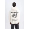 D3223 DeFactoFit NBA Brooklyn Nets Comfort Fit Rahat Kalıp Kapüşonlu Kalın Sırt Baskılı Sweatshirt