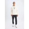 D3223 DeFactoFit NBA Brooklyn Nets Comfort Fit Rahat Kalıp Kapüşonlu Kalın Sırt Baskılı Sweatshirt