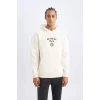 D3223 DeFactoFit NBA Brooklyn Nets Comfort Fit Rahat Kalıp Kapüşonlu Kalın Sırt Baskılı Sweatshirt