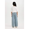 D3371 Wide Leg Jean Yırtık Detaylı Cepli Geniş Bol Paça Pantolon