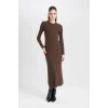 D3373 Bodycon Uzun Kollu Maxi Elbise