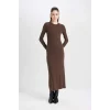 D3373 Bodycon Uzun Kollu Maxi Elbise