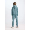 D3561 Erkek Çocuk Kapüşonlu Baskılı Sweatshirt Beli Lastikli Eşofman Altı 2li Takım