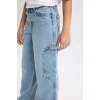 D3718 Wide Leg Kargo Cepli Jean Pantolon