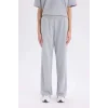 D3759 Wide Leg Cepli Basic Düz Geniş Bol Paça Gri Eşofman Altı