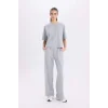 D3759 Wide Leg Cepli Basic Düz Geniş Bol Paça Gri Eşofman Altı