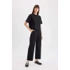 D3759 Wide Leg Cepli Basic Düz Geniş Bol Paça Siyah Eşofman Altı