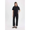 D3759 Wide Leg Cepli Basic Düz Geniş Bol Paça Siyah Eşofman Altı